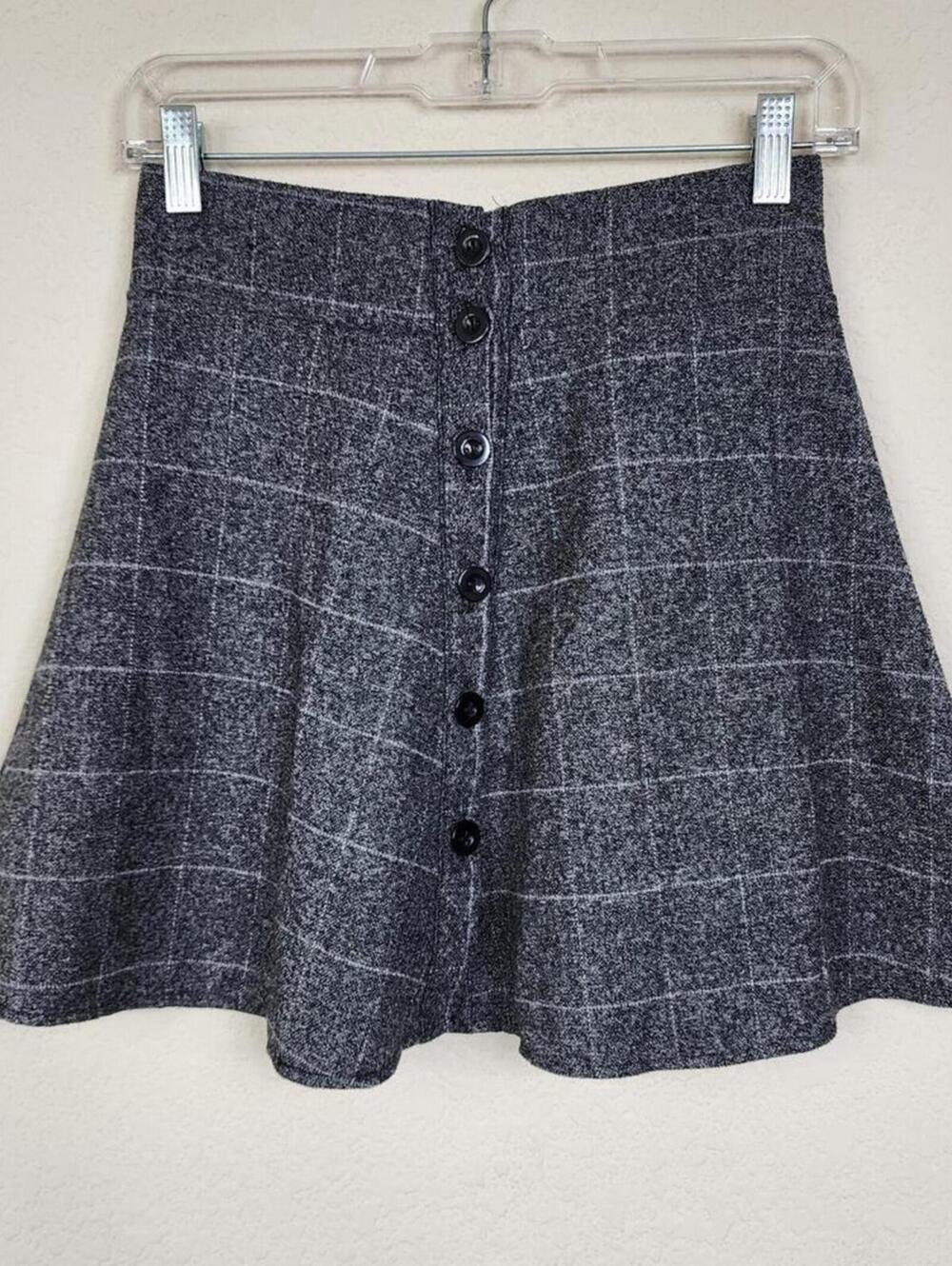 Dark Grey Gray Plaid Mini Skirt